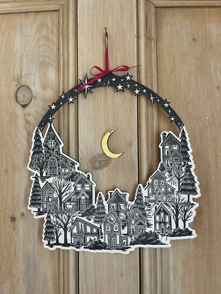 Festive village in the moonlight Wreath