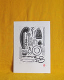Sewing and Textiles Tools A4 Lino Print