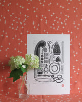 Sewing and Textiles Tools A4 Lino Print