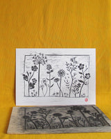 Wildflower Meadow A4 Woodcut Print