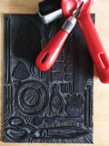Sewing and Textiles Tools A4 Lino Print