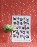 Alphabet Print of Flowers A4 Woodcut Print