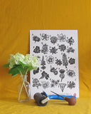 Alphabet Print of Flowers A4 Woodcut Print
