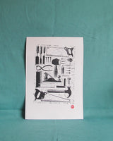 Vintage Woodworking Tools - A4 Lino Print