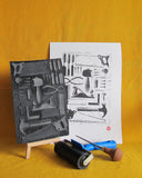 Vintage Woodworking Tools - A4 Lino Print