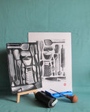 Kitchen & Baking Tools A4 Lino Print