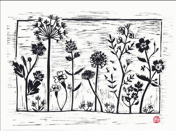 Wildflower Meadow A4 Woodcut Print