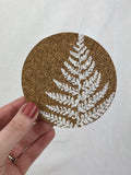 4 White Fern Design Cork Coasters