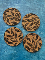 4 Curly Willow Leaf Cork Coasters
