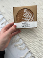 4 White Fern Design Cork Coasters
